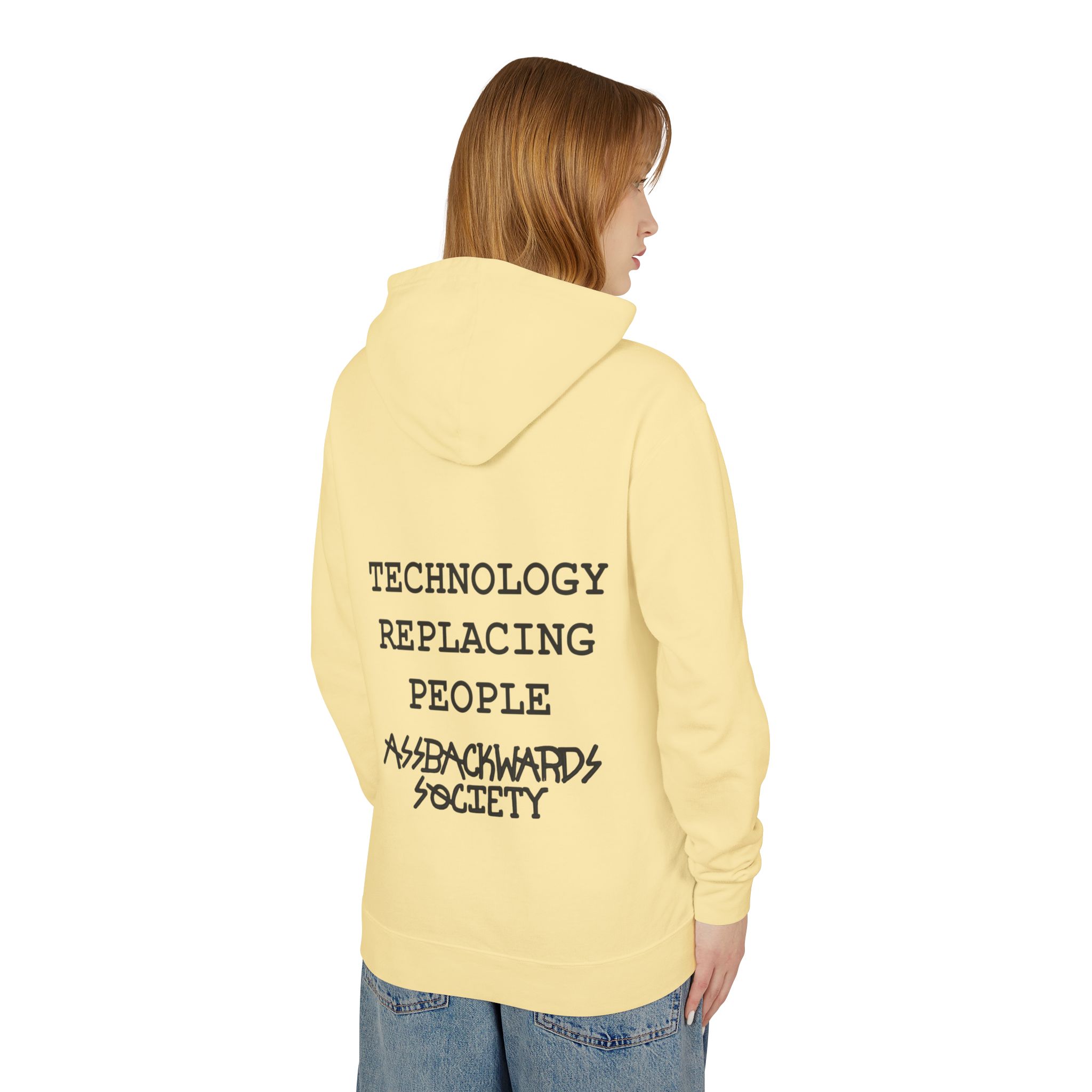 Unisex Lightweight Hoodie - 'Technology Replacing People' Graphic Sweatshirt