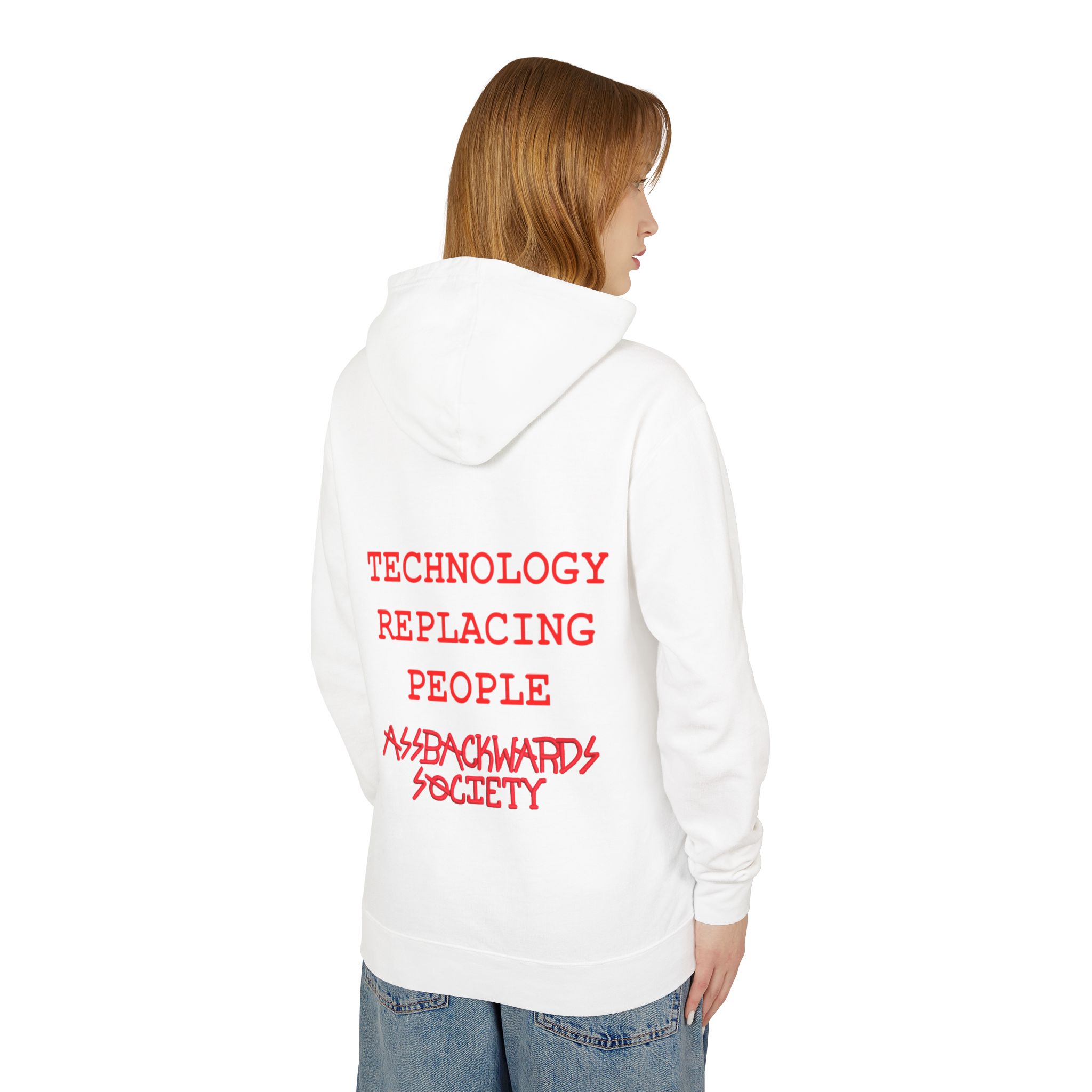 Unisex Lightweight Hooded Sweatshirt - 'Technology Replacing People' Design