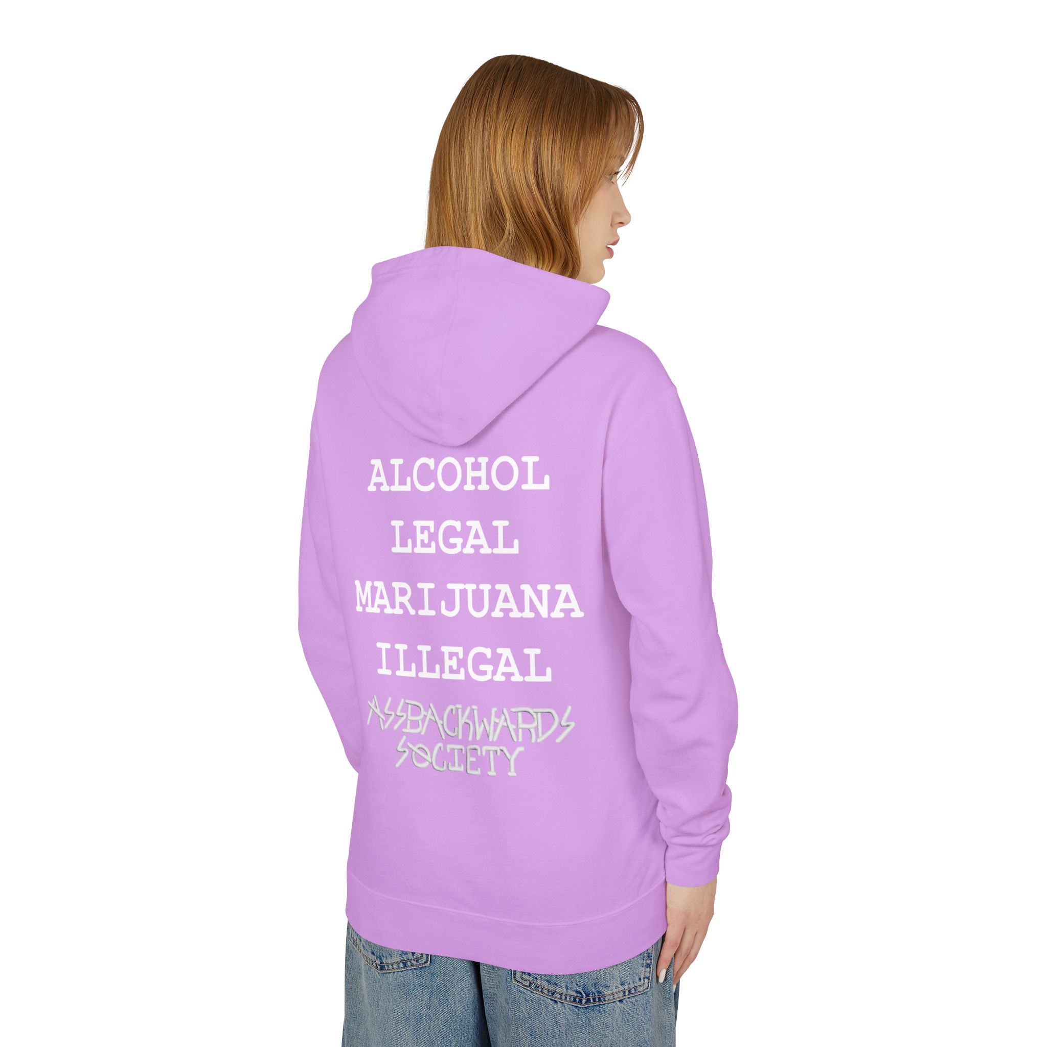 Unisex Lightweight Hooded Sweatshirt - Backwards Society Graphic, Perfect for Chill Days