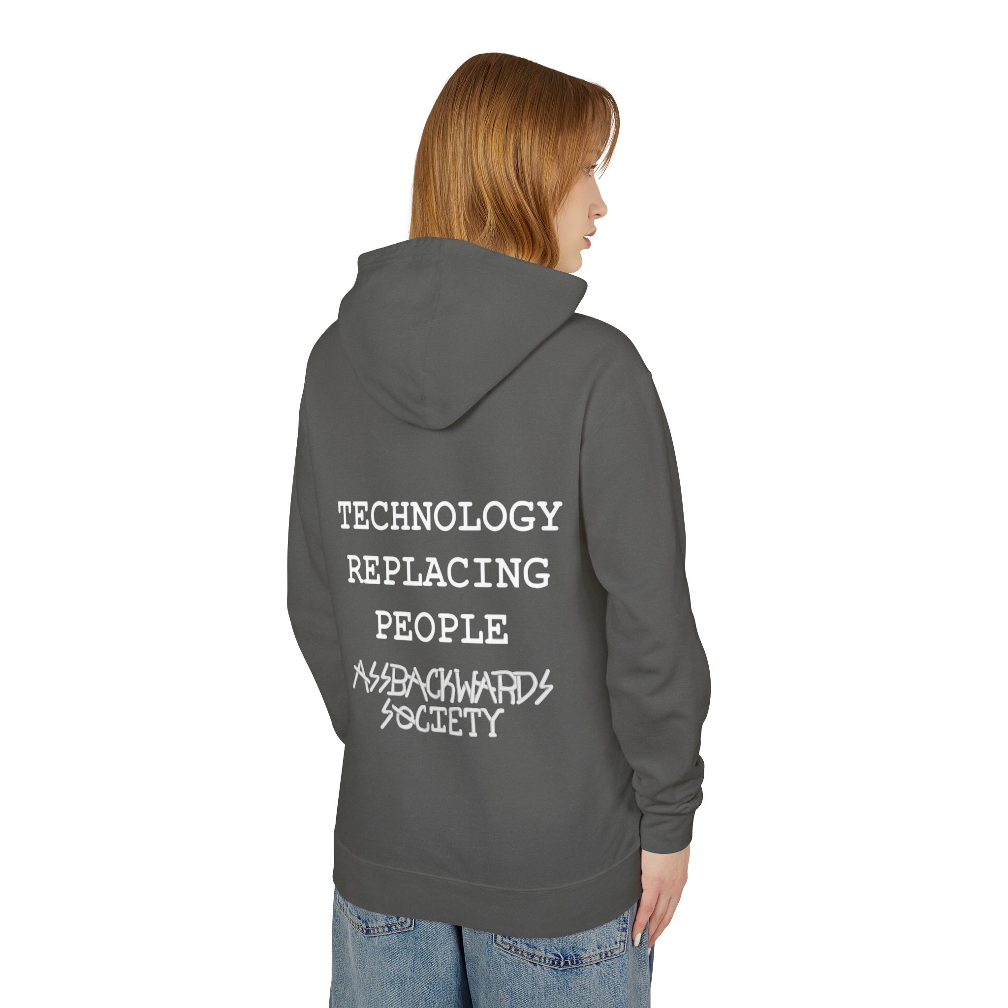 Unisex Lightweight Hoodie - 'Technology Replacing People' Statement Sweatshirt