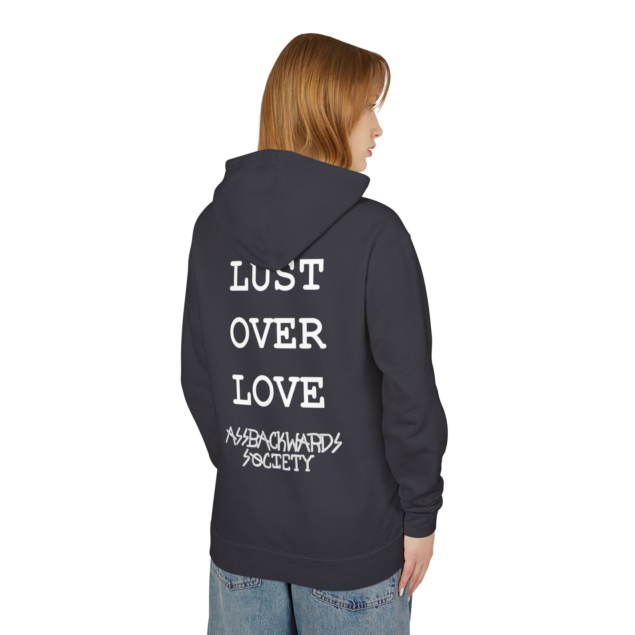 Unisex Lightweight Hooded Sweatshirt - 'Lust Over Love' Graphic - Trendy Streetwear