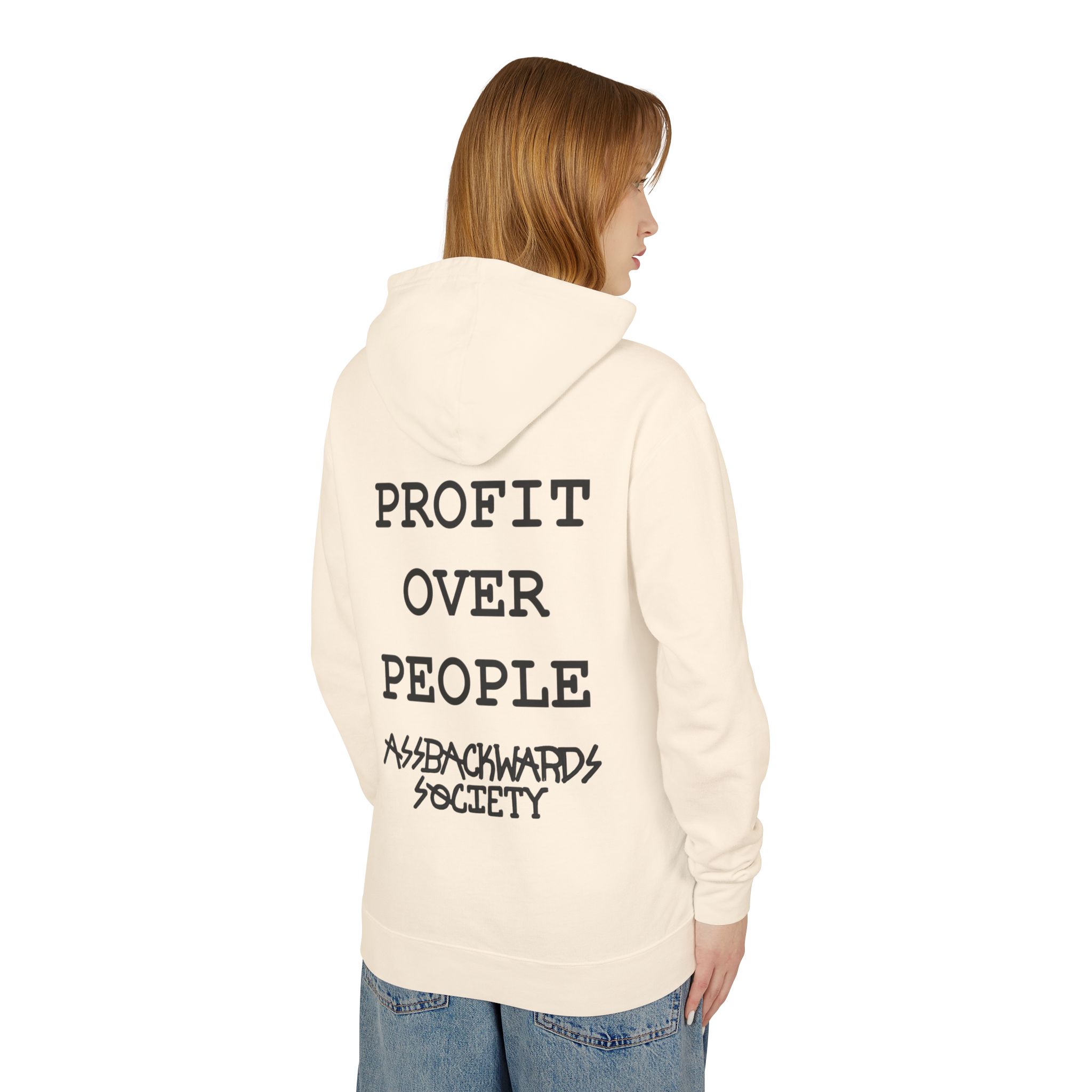 Unisex Lightweight Hooded Sweatshirt - "Profit Over People" for Activists & Rebels