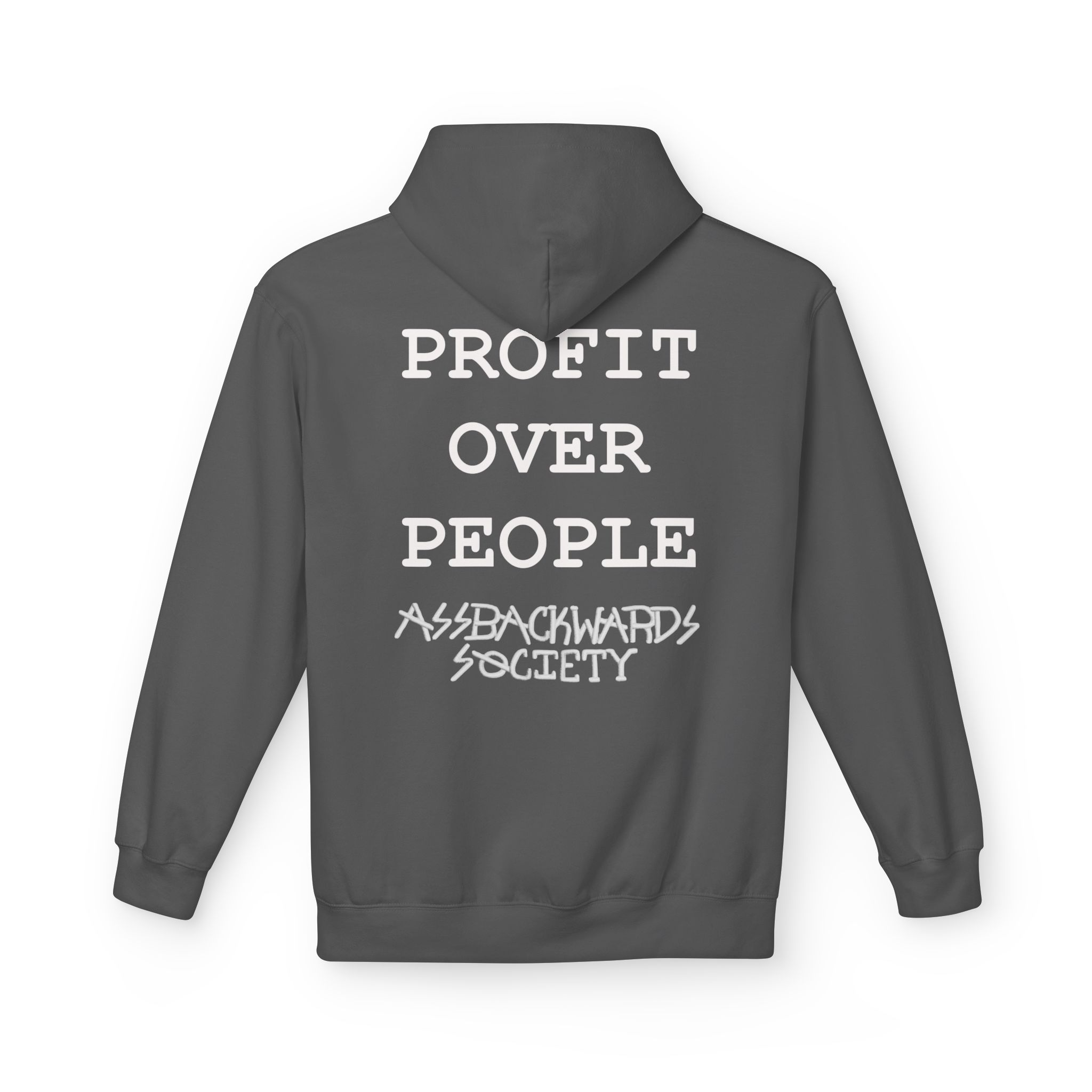 Profit Over People Back-Print Hoodie — 'Assbackwards Society' Minimal Streetwear Hoodie