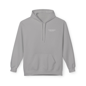 Minimal White Hoodie — Clean Chest Logo Casual Pullover With Technology Replacing People on Back