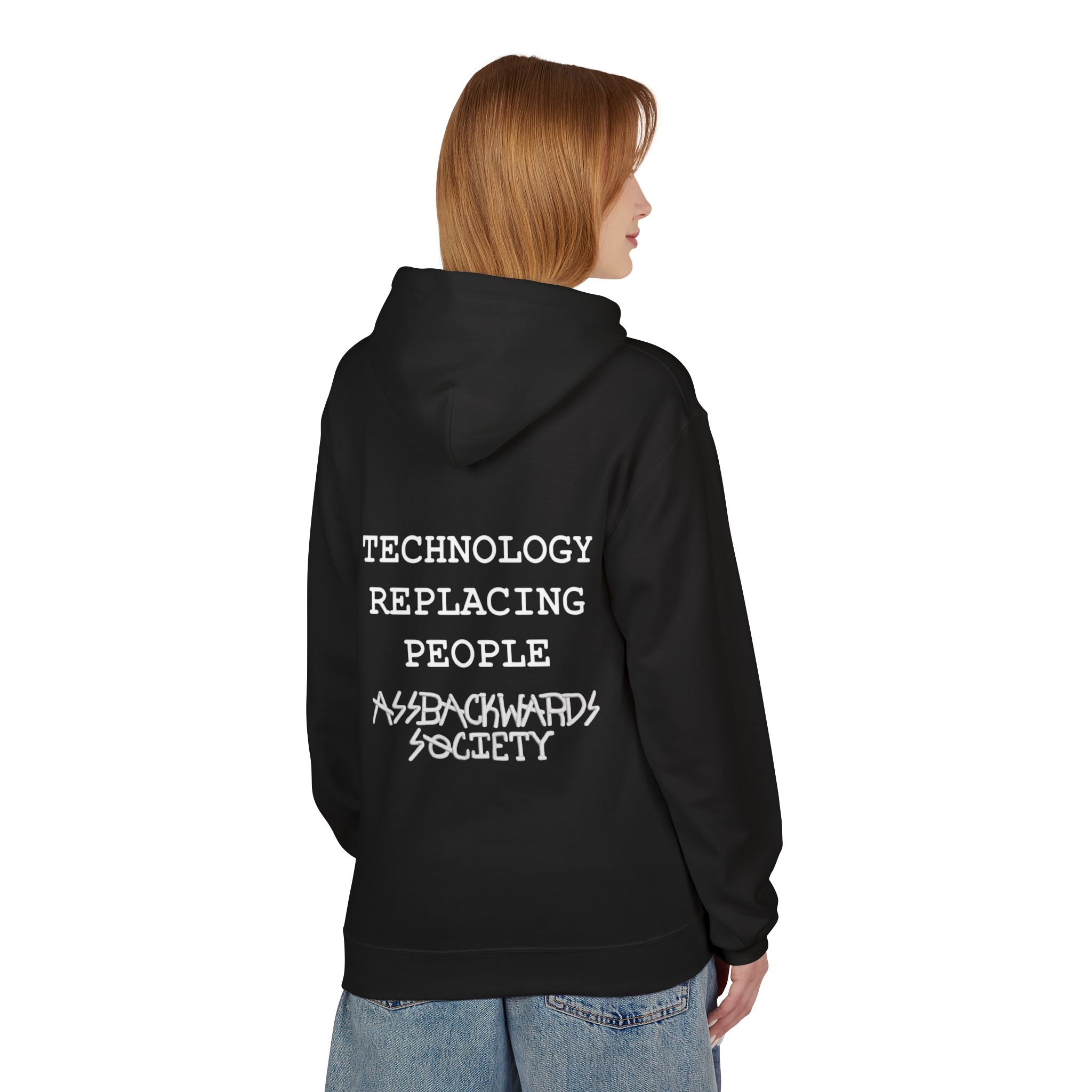 Backprint Hoodie — 'Assbackwards Society' Technology Replacing People